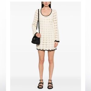 Zimmermann Rhiannon Crochet Cotton Long Sleeves Mini Dress in Cream Various Size